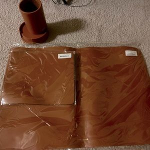 M.M. LaFleur leather desk blotter, mouse pad, pen holder, and coasters